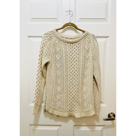 LL Bean Womens Sweater Fisherman Tunic Cable Knit Size XS Cream Ivory - Picture 2 of 7